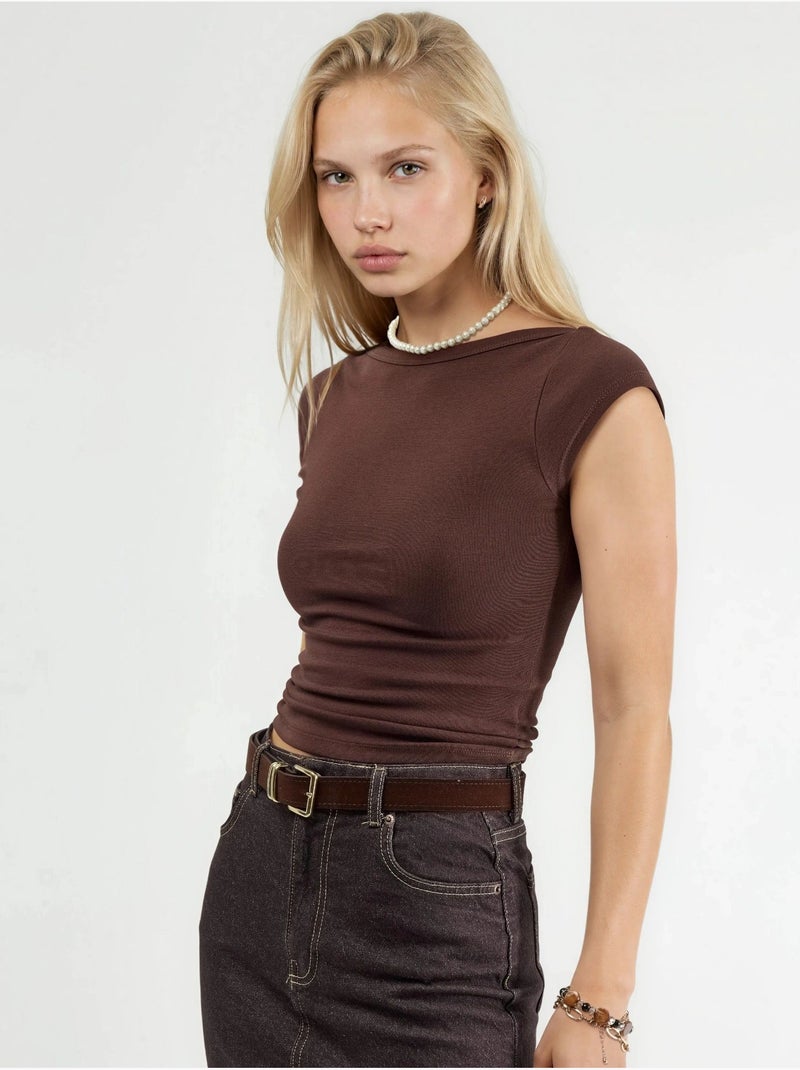 Blusa de corte ajustado con cuello barco busem Marrón - Kiabi