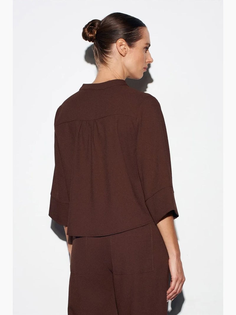 Blusa de crepé cuello mao dilvin Marrón chocolate - Kiabi