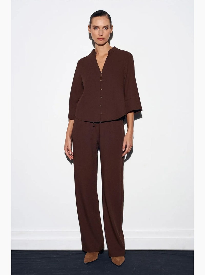 Blusa de crepé cuello mao dilvin Marrón chocolate - Kiabi