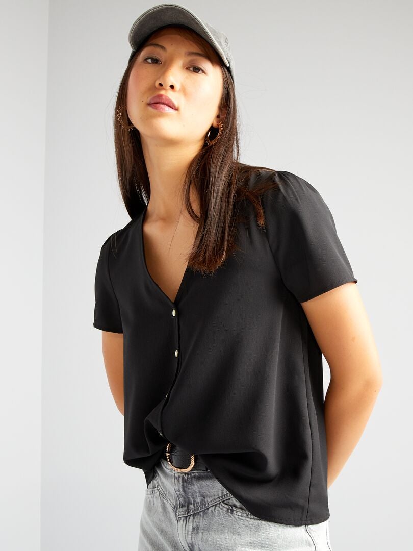 Blusa de crepé lisa negro - Kiabi