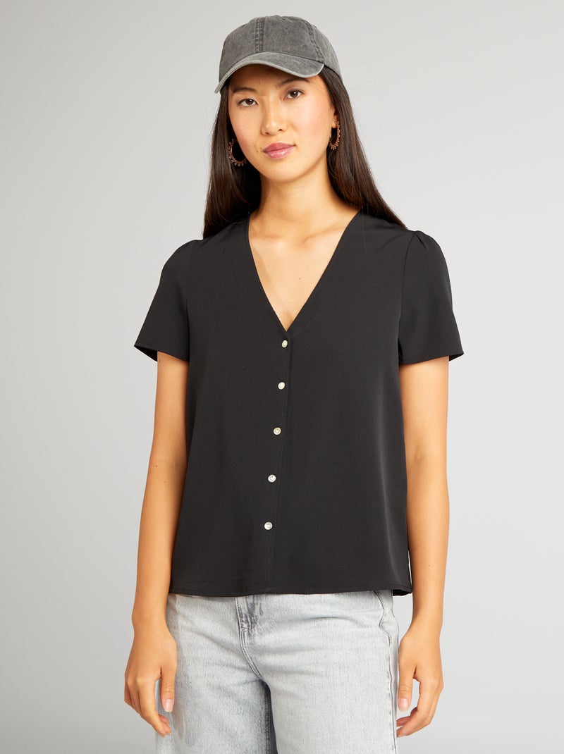 Blusa de crepé lisa - negro - 12.00€ - Kiabi
