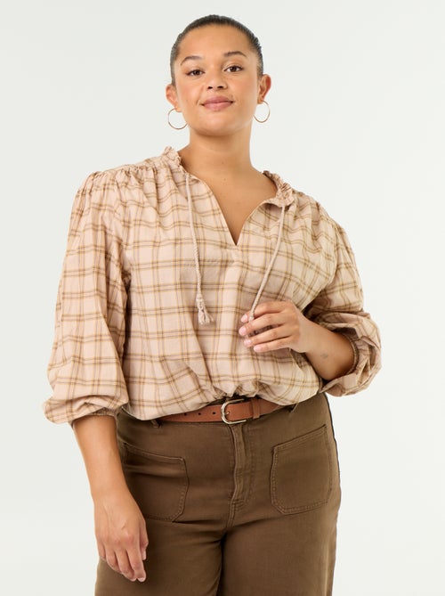Blusa de cuadros con escote anudado - Kiabi