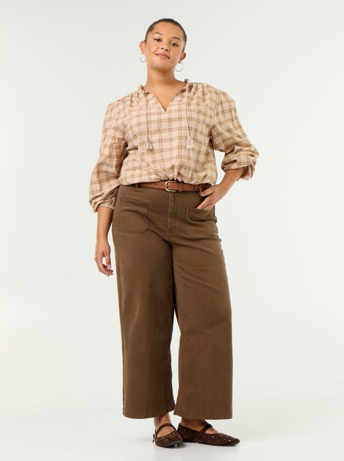 Blusa de cuadros con escote anudado - Kiabi