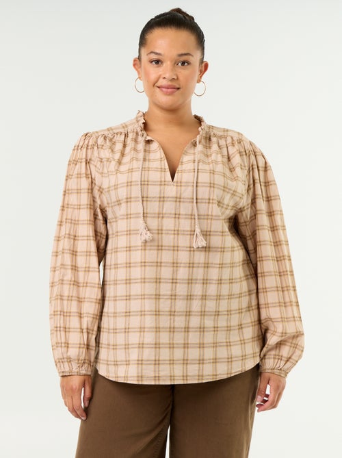 Blusa de cuadros con escote anudado - Kiabi