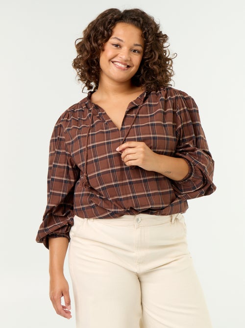 Blusa de cuadros con escote anudado - Kiabi