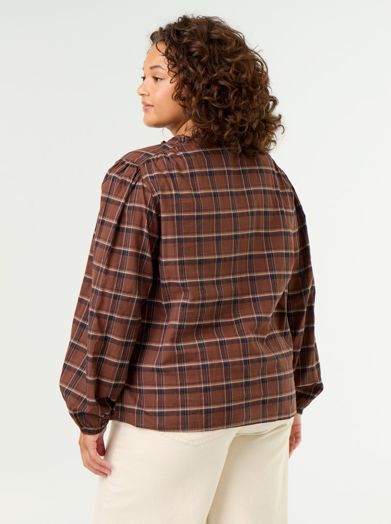 Blusa de cuadros con escote anudado Marron - Kiabi