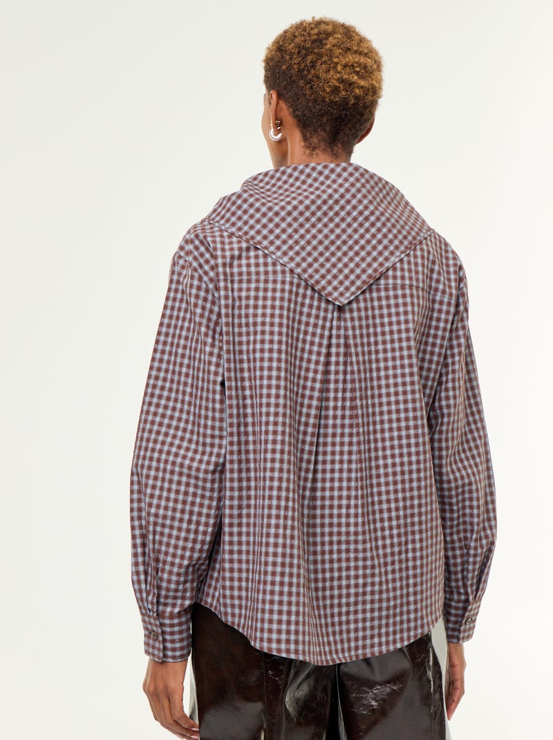Blusa de cuadros con pañuelo Azul - Kiabi