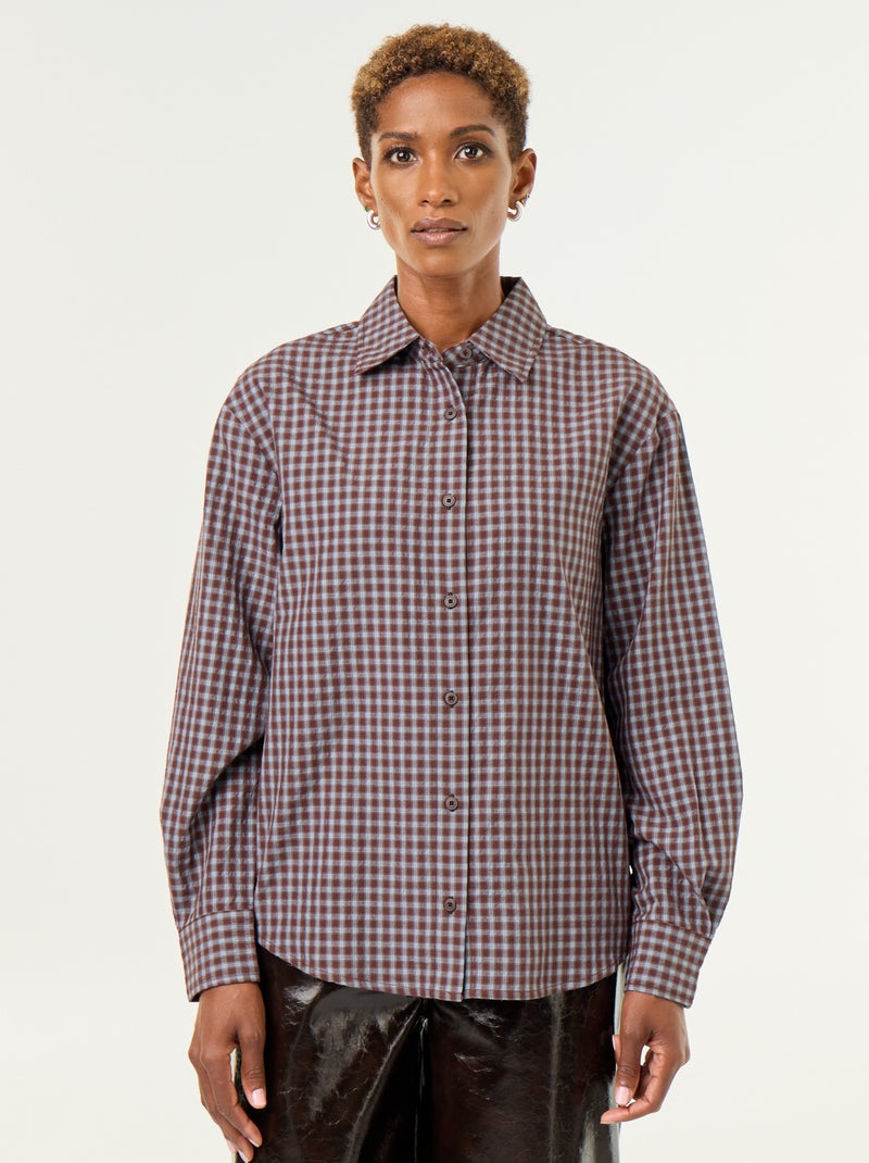Blusa de cuadros con pañuelo Azul - Kiabi