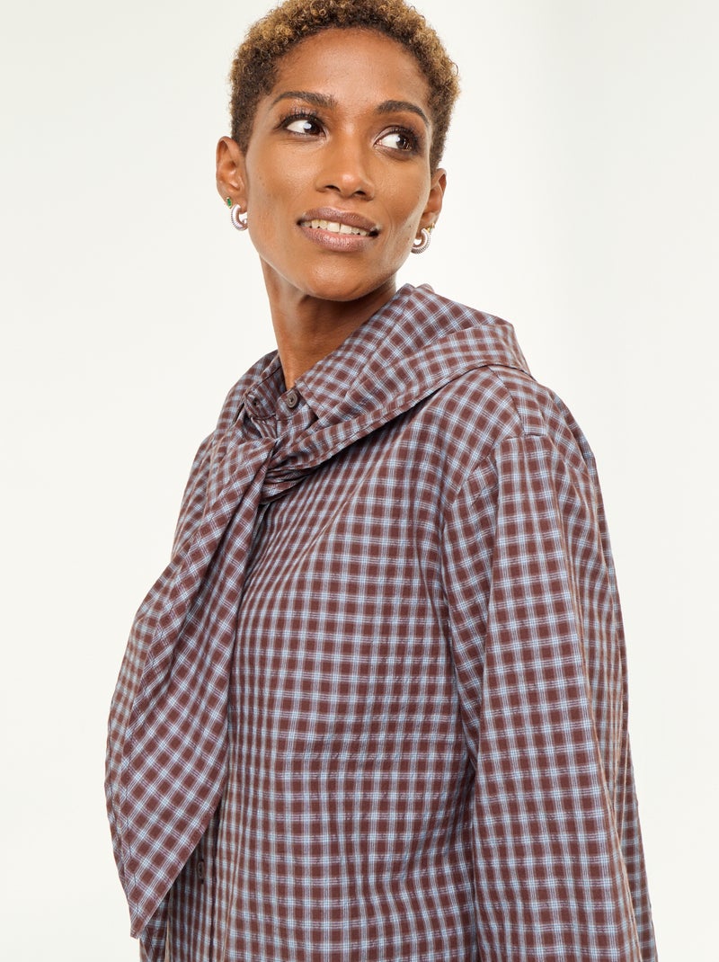 Blusa de cuadros con pañuelo Azul - Kiabi