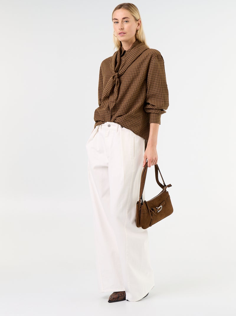 Blusa de cuadros con pañuelo Marron - Kiabi