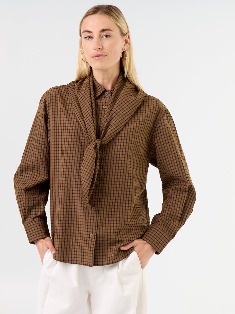 Blusa de cuadros con pañuelo Marron - Kiabi