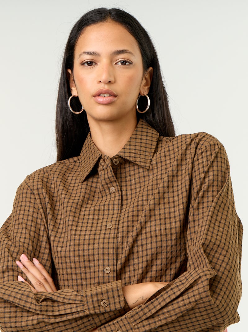 Blusa de cuadros con pañuelo Marron - Kiabi