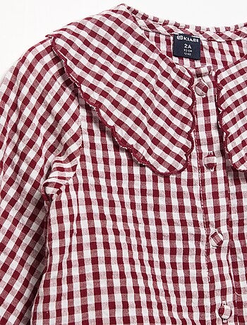 Blusa de cuadros de gasa de algodón y cuello de fantasía