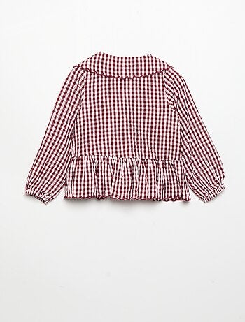 Blusa de cuadros de gasa de algodón y cuello de fantasía
