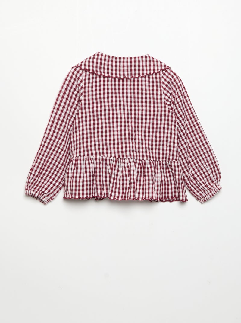 Blusa de cuadros de gasa de algodón y cuello de fantasía Burdeos - Kiabi