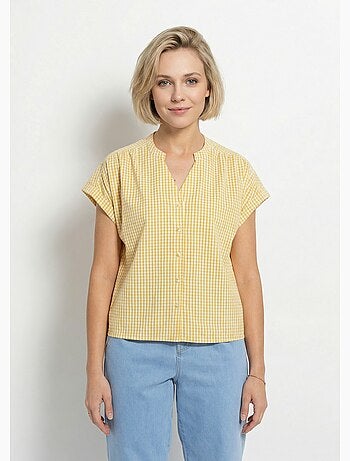 Blusa a cuadros con mangas cortas tipo kimono - Afibel