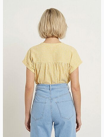 Blusa a cuadros con mangas cortas tipo kimono - Afibel
