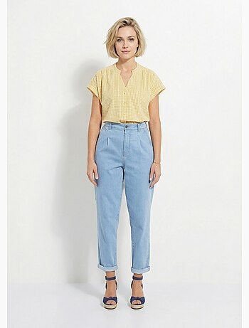 Blusa a cuadros con mangas cortas tipo kimono - Afibel