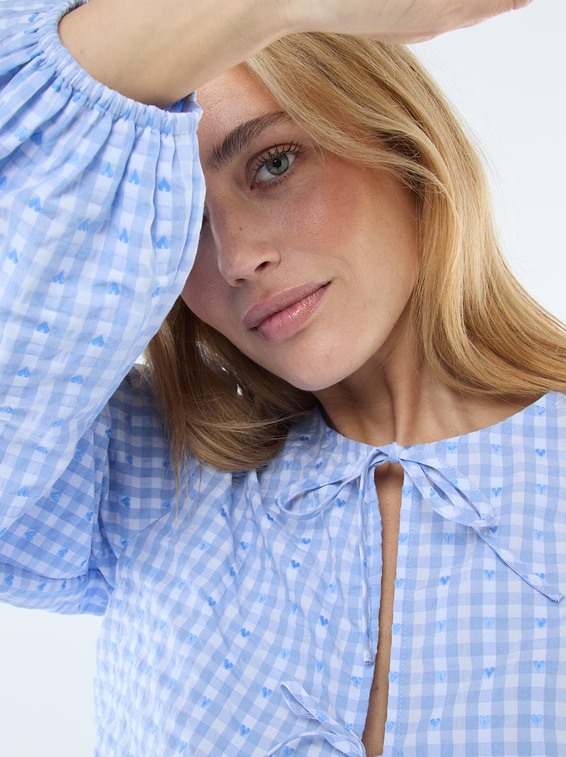Blusa de cuadros vichy con lazos Azul - Kiabi