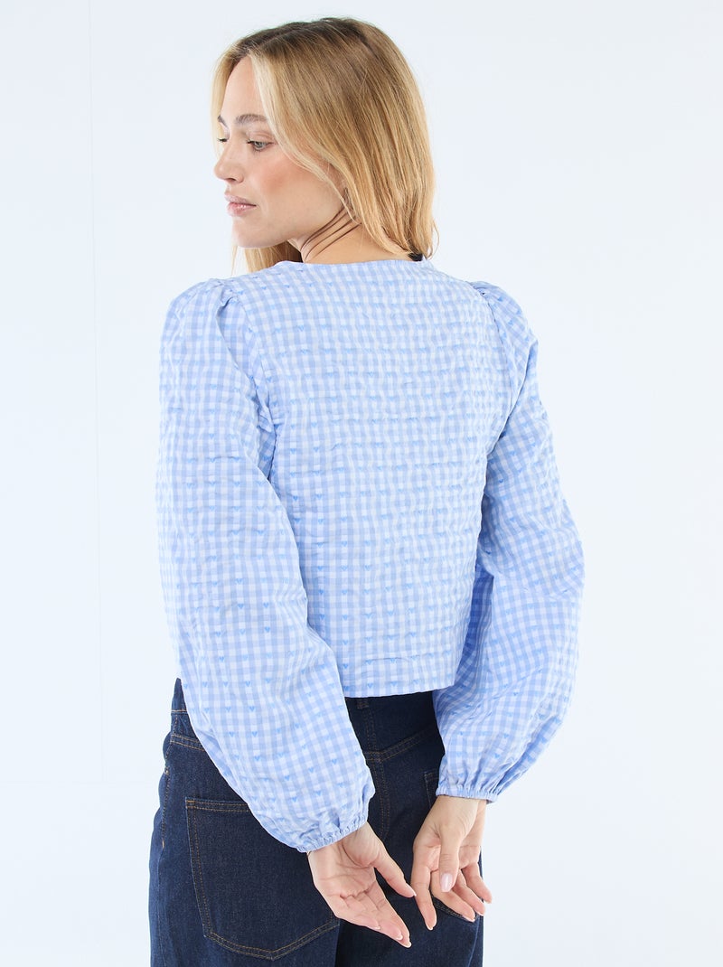 Blusa de cuadros vichy con lazos Azul - Kiabi