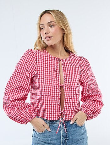 Blusa de cuadros vichy con lazos