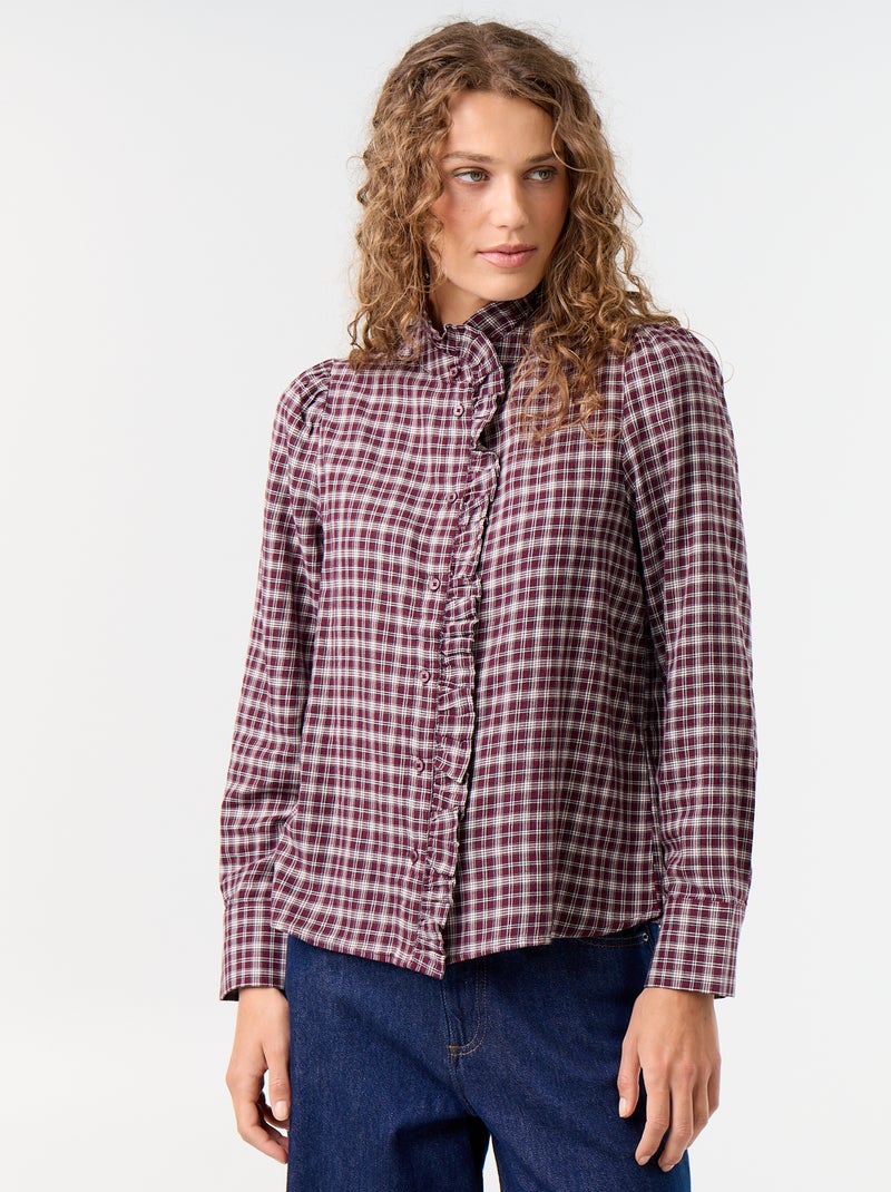 Blusa de cuello alto con volantes Azul - Kiabi