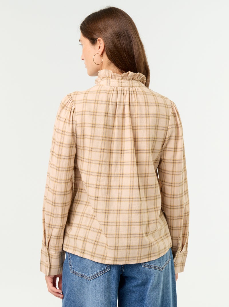 Blusa de cuello alto con volantes Beige - Kiabi