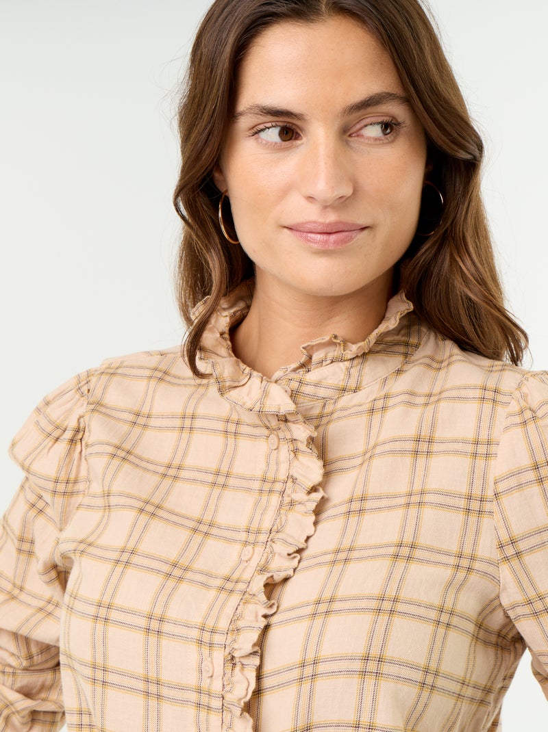 Blusa de cuello alto con volantes Beige - Kiabi