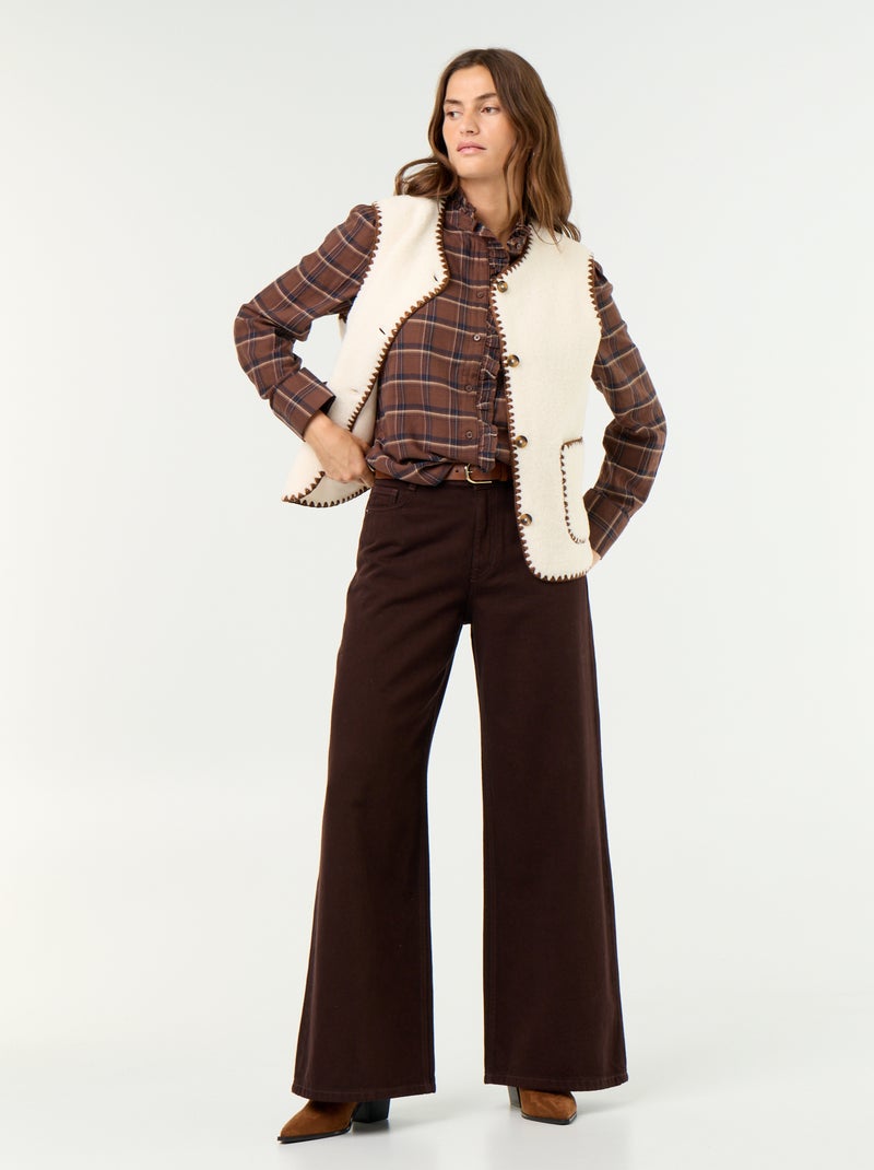 Blusa de cuello alto con volantes Marron - Kiabi