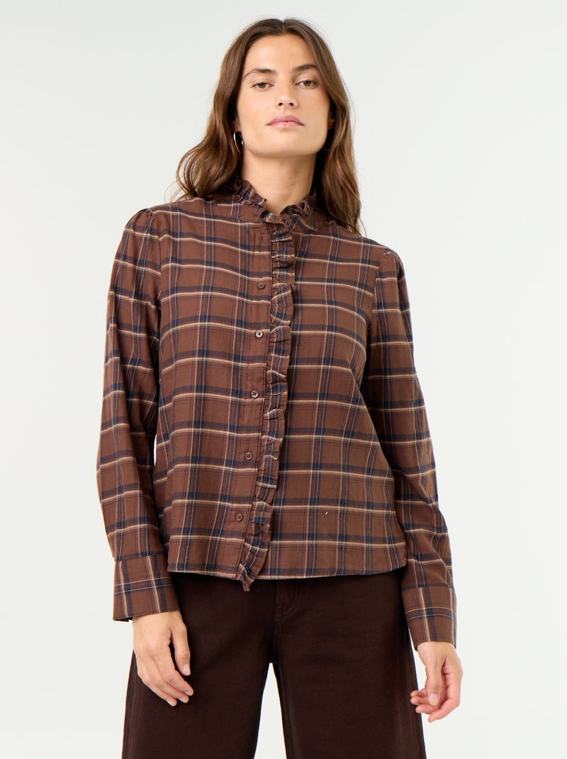 Blusa de cuello alto con volantes Marron - Kiabi