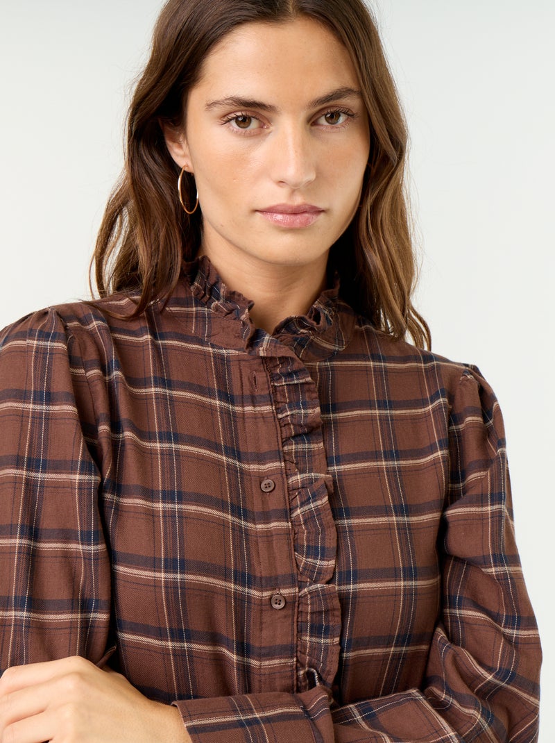 Blusa de cuello alto con volantes Marron - Kiabi