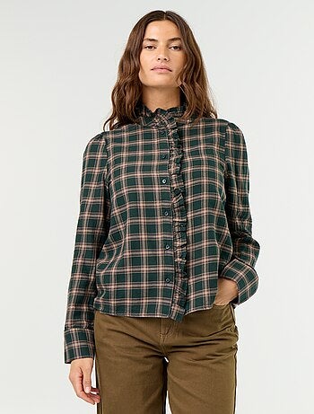 Blusa de cuello alto con volantes