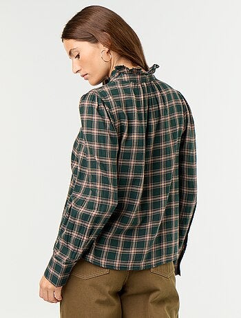 Blusa de cuello alto con volantes