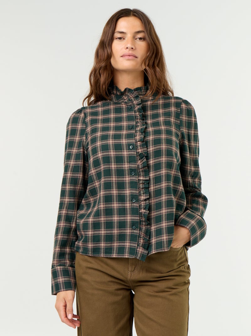 Blusa de cuello alto con volantes Verde - Kiabi