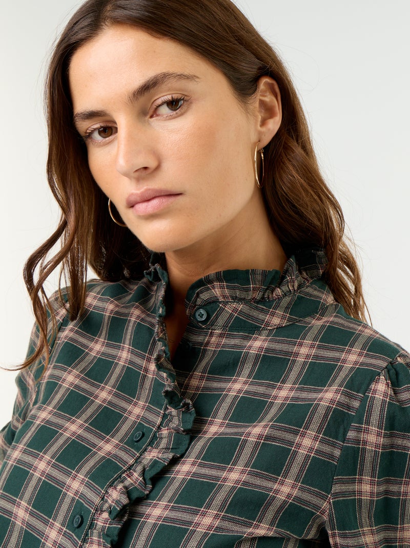 Blusa de cuello alto con volantes Verde - Kiabi