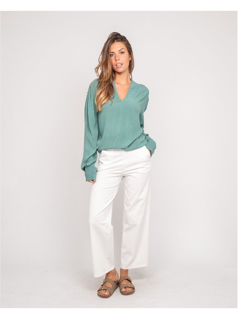 Blusa de cuello en V lurex OZAME Verde agua - Kiabi