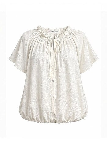 Blusa de cuello redondo con estampado paisley y detalle de lazo mixray