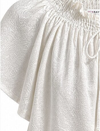 Blusa de cuello redondo con estampado paisley y detalle de lazo mixray