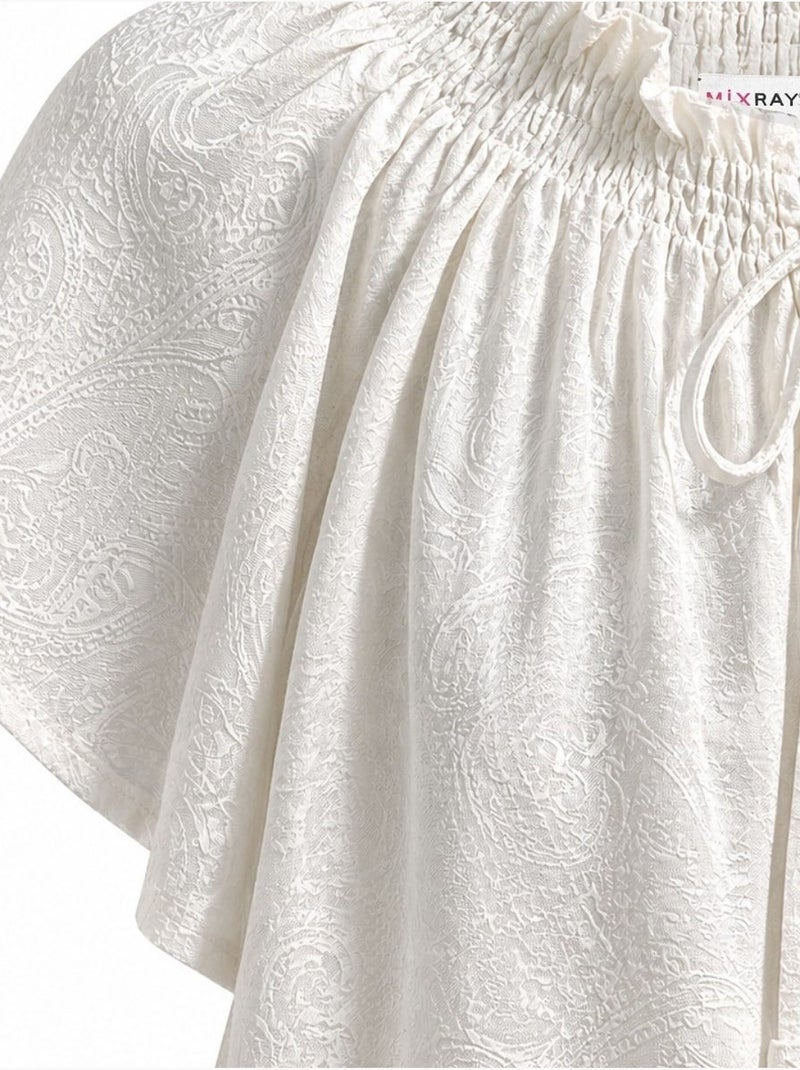 Blusa de cuello redondo con estampado paisley y detalle de lazo mixray Marfil - Kiabi