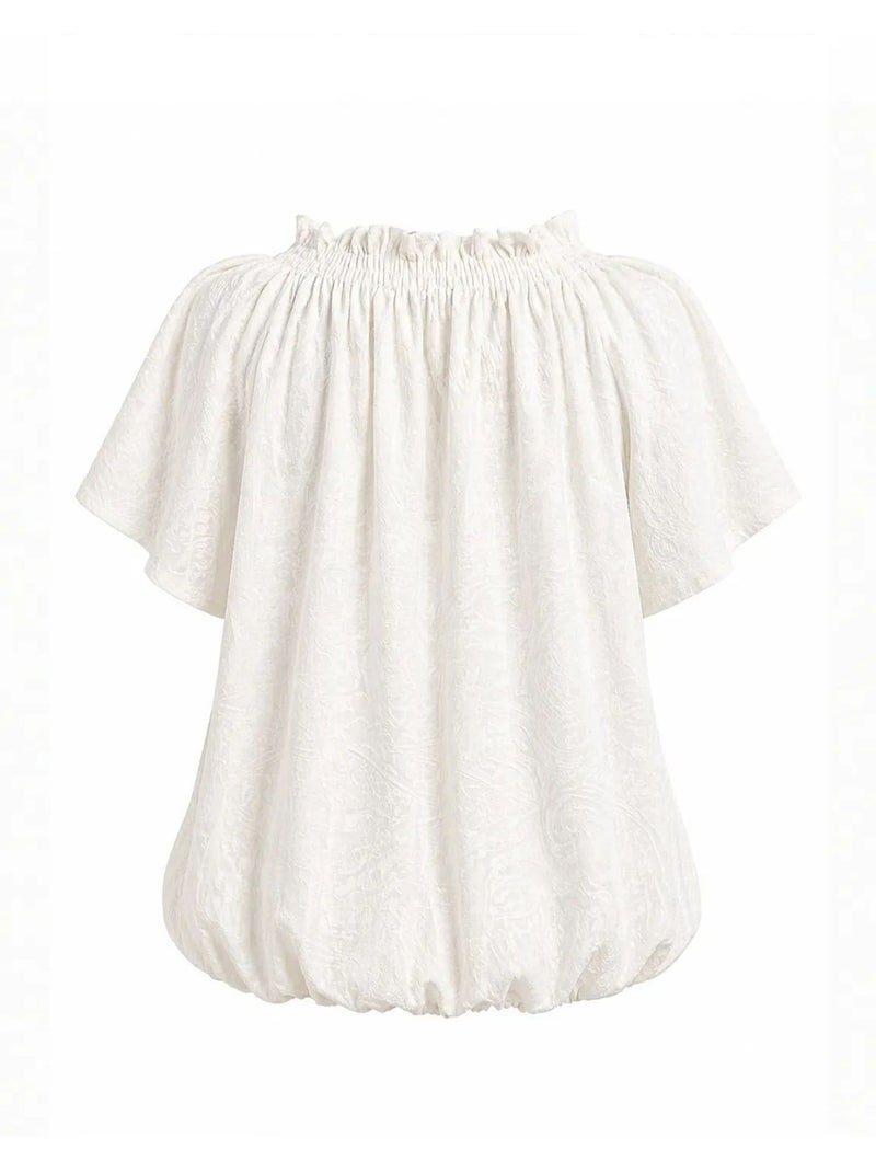 Blusa de cuello redondo con estampado paisley y detalle de lazo mixray Marfil - Kiabi