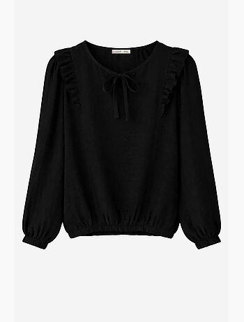 Blusa de cuello redondo con volantes y textura mixray