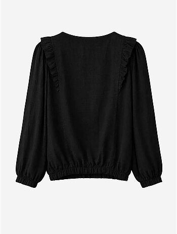 Blusa de cuello redondo con volantes y textura mixray