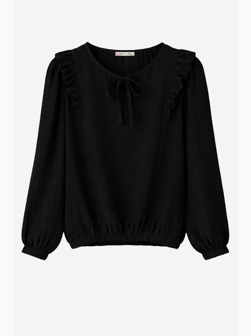 Blusa de cuello redondo con volantes y textura mixray - Kiabi Blusa de cuello redondo con volantes y textura mixray - Kiabi