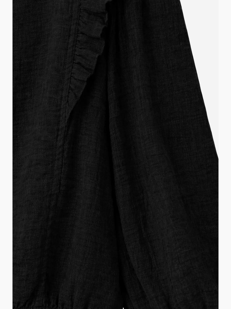 Blusa de cuello redondo con volantes y textura mixray Negro - Kiabi