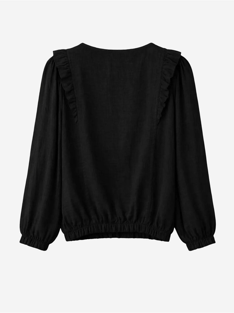 Blusa de cuello redondo con volantes y textura mixray Negro - Kiabi