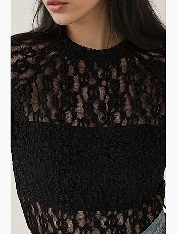 Blusa de cuello redondo de corte entallado con encaje de guipur hiccup