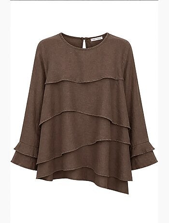 Blusa de cuello redondo de manga larga con volantes mixray