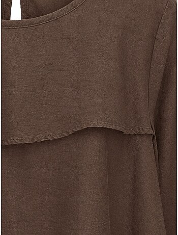 Blusa de cuello redondo de manga larga con volantes mixray