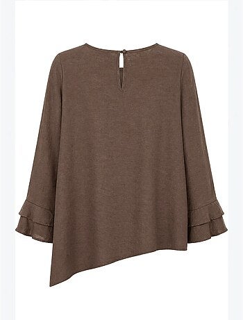 Blusa de cuello redondo de manga larga con volantes mixray