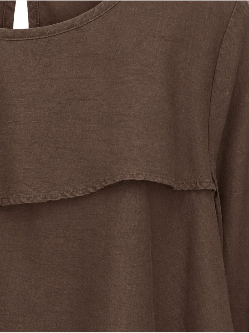 Blusa de cuello redondo de manga larga con volantes mixray Marrón chocolate - Kiabi
